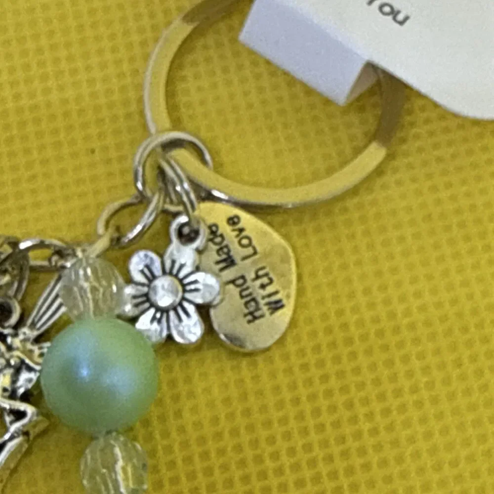 Handmade Fairy Wish Flower Beaded Charm Key Chain Silver Aqua for Women
